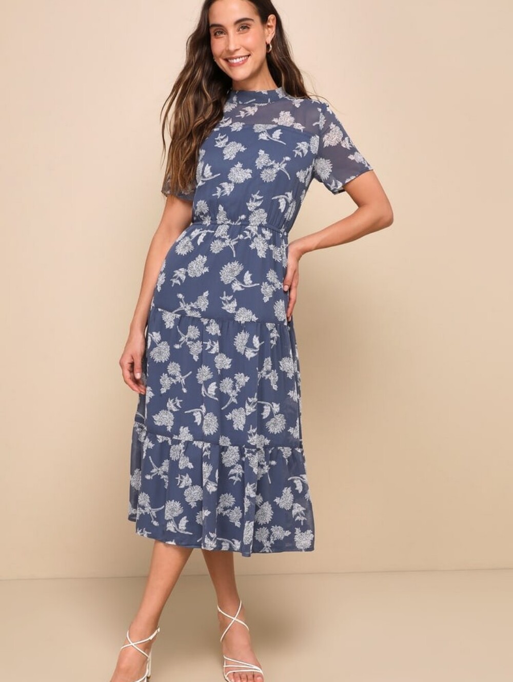 Lulus Floral Dressed Up Royal Blue Floral Print Midi Dress